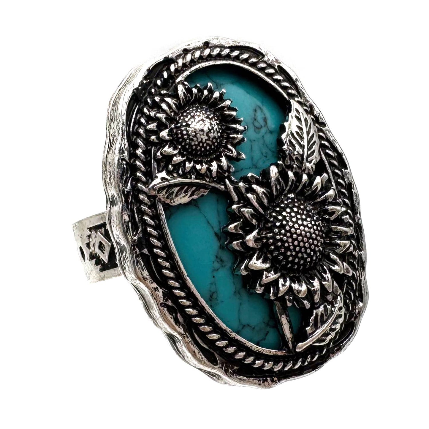 Montana Boho/Western Spirit Jewerly: Sunflower Turquoise Stone Western Native Stretch Ring