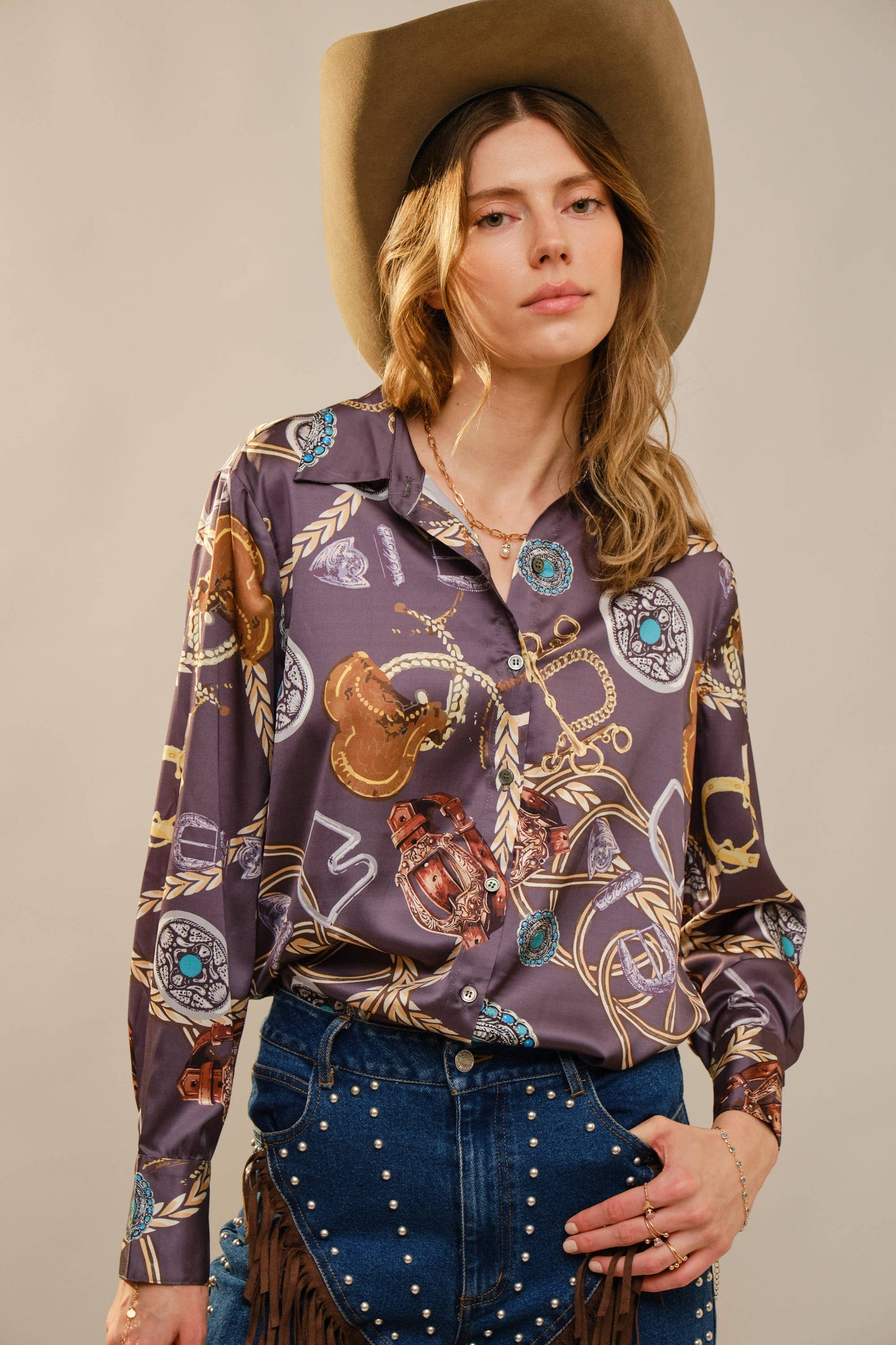 Montana Boho Western Spirit: Motif Printed Button Down Shirt