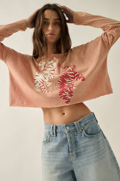 Montana BOHO: Vintage Tigers Cropped Long-Sleeve Graphic Tee
