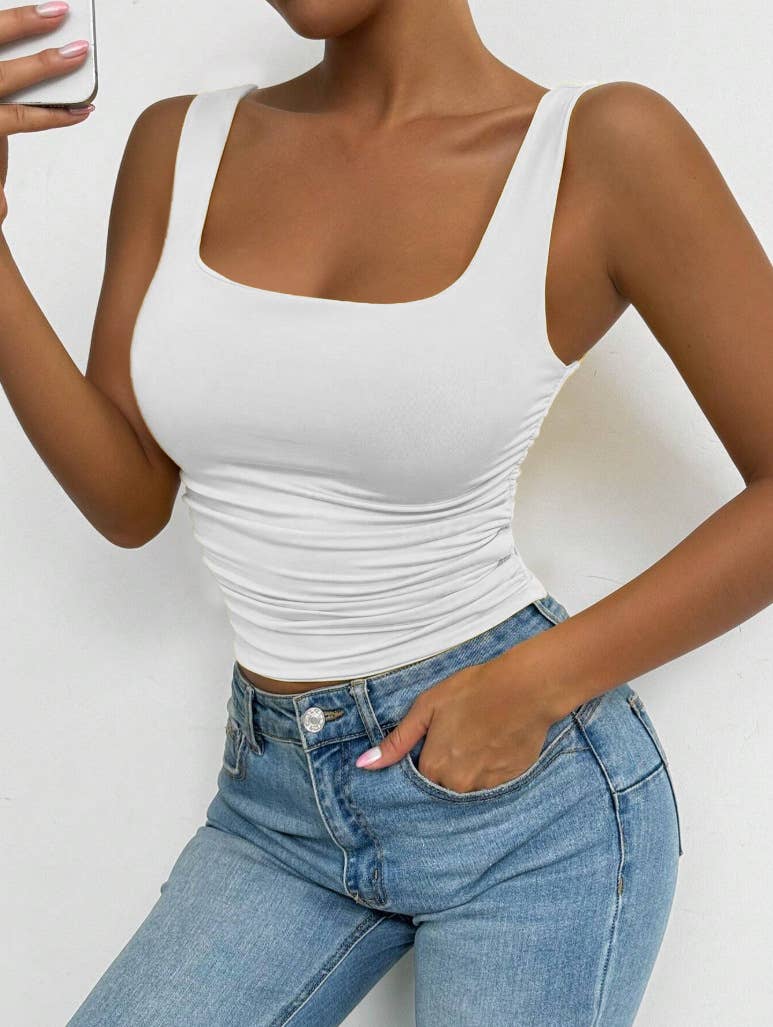 Everyday Basic Versatile Square neck stretchy tank top (Ruched sides; Very Slimming)