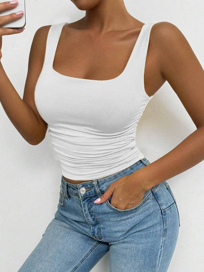 Everyday Basic Versatile Square neck stretchy tank top (Ruched sides; Very Slimming)