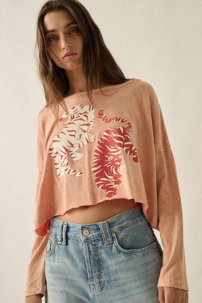 Montana BOHO: Vintage Tigers Cropped Long-Sleeve Graphic Tee