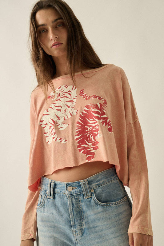 Montana BOHO: Vintage Tigers Cropped Long-Sleeve Graphic Tee