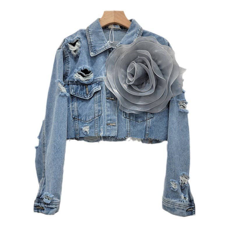 Be A Show-Stopper—Simply IRRESISTIBLE: Distressed Denim Jacket w/Floral Design