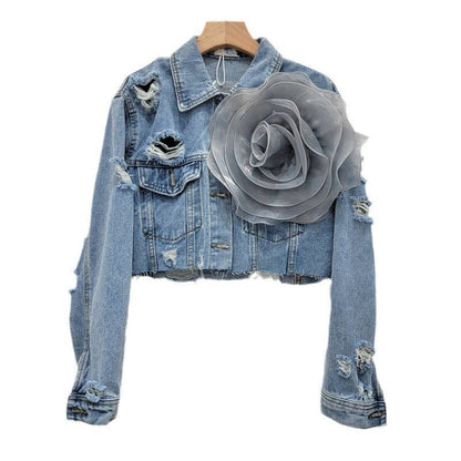 Be A Show-Stopper—Simply IRRESISTIBLE: Distressed Denim Jacket w/Floral Design