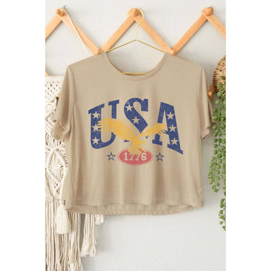 USA 1776  GRAPHIC CROP TOP: Montana Boho Western Spirit Fashion
