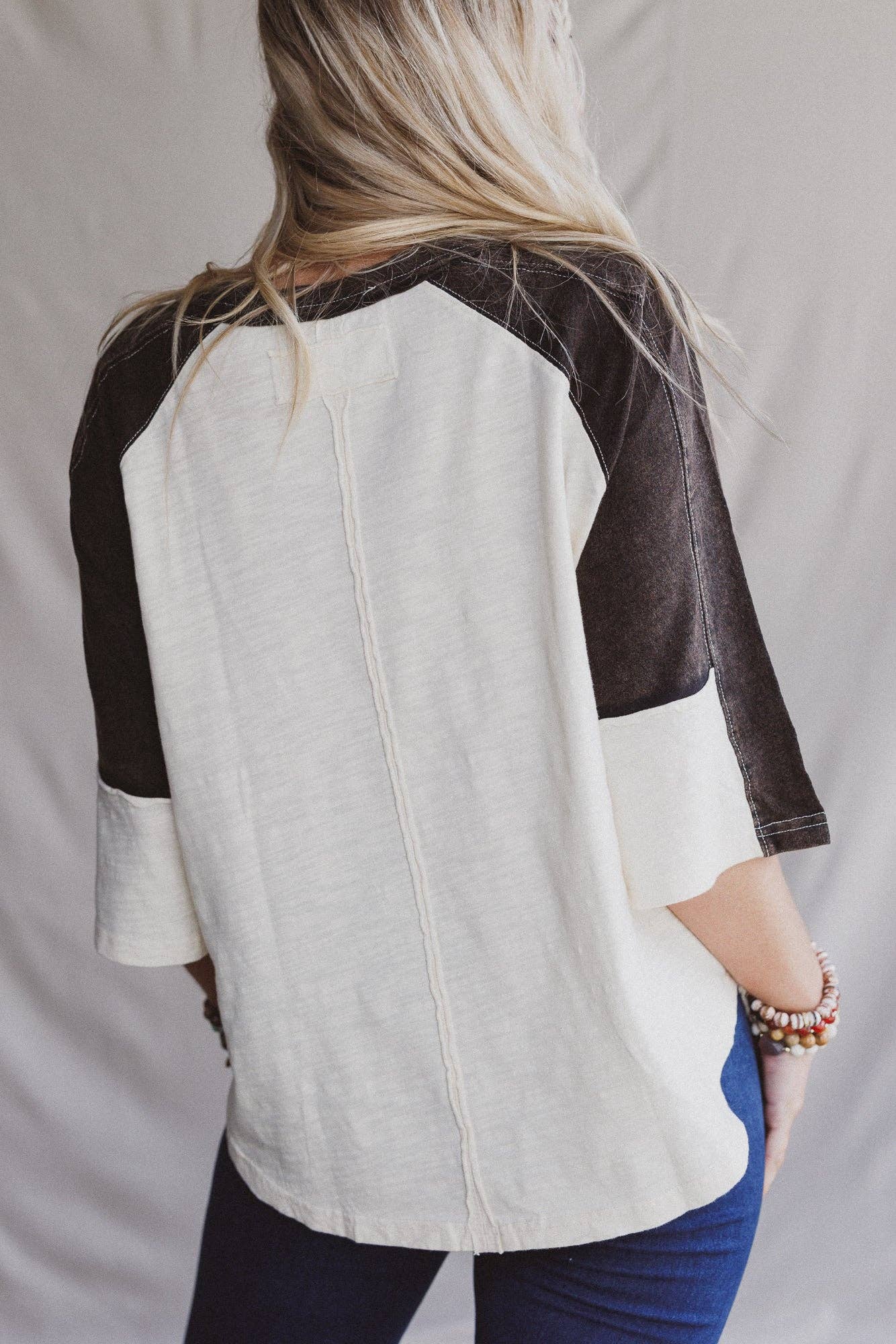Peaceful Contrast Top - Navy Ivory (Peace Sign)