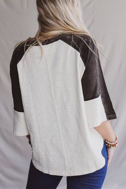Peaceful Contrast Top - Navy Ivory (Peace Sign)