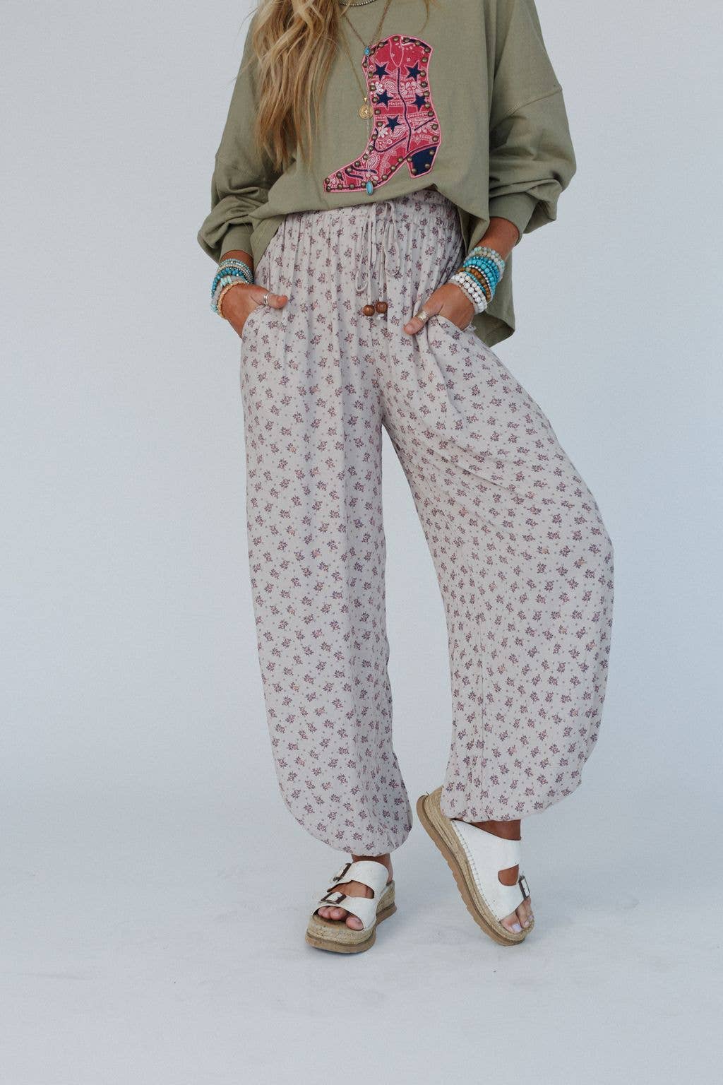 Free Spirit Dreamer: Wide Leg Cinched Pants - Taupe