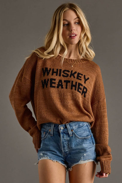 Montana Boho Western Spirit Fashion: Brown Whiskey Weather Lightweight Sweater