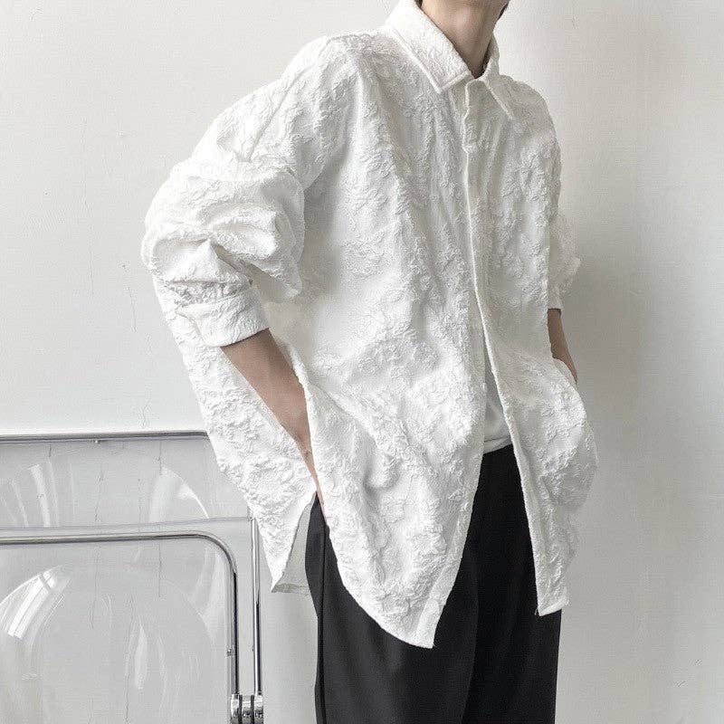 Embossed Pleated Long Sleeve Shirt Soft White (Embossed Lace)