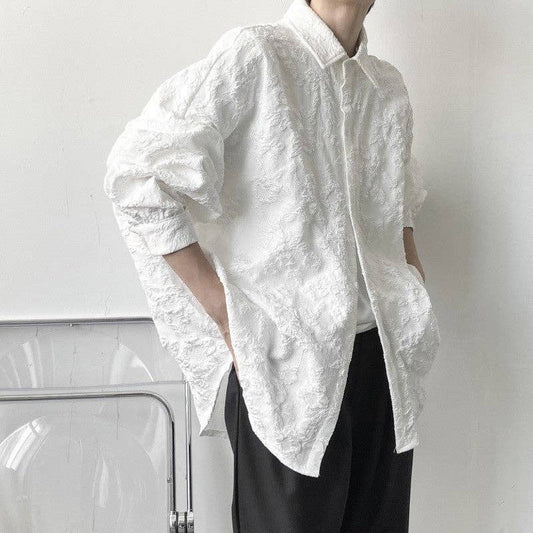 Embossed Pleated Long Sleeve Shirt Soft White (Embossed Lace)