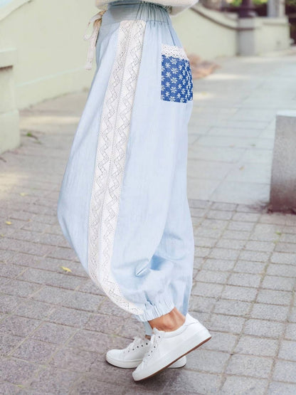 Easy-Fit Embroidery Stretch High Waist Pants