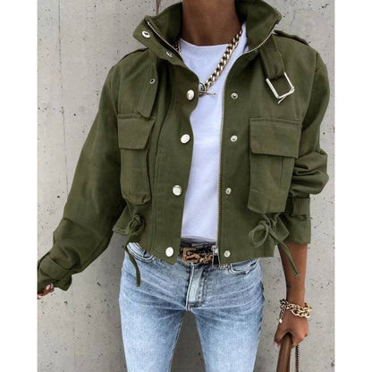 Jacket: Printed Zip-Up Drawstring Short Jacket (Runway Hit)