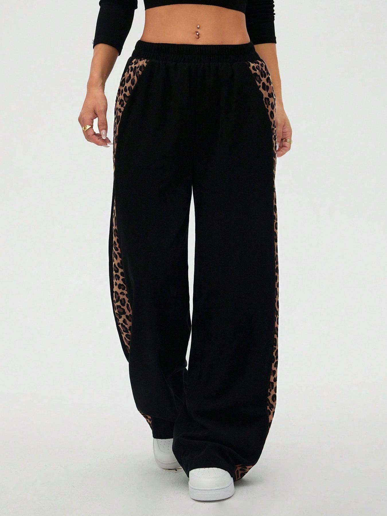 Montana BOHO: Corduroy, Side Leopard Stripe Wide Leg Pants