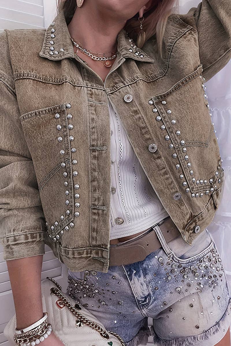 Montana Boho Western Spirit Fashion: Studded Denim Jacket with Button Accents