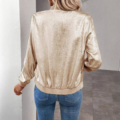 Solid Color Zipper Lightweight Casual Jacket (Subtle Shimmer)