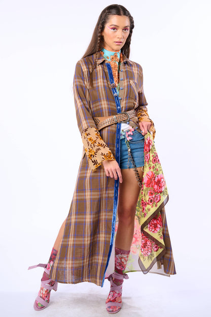 BoHo Fashion: Anna Button Up Shirt Dress | Plaid Maxi | Peacock Print
