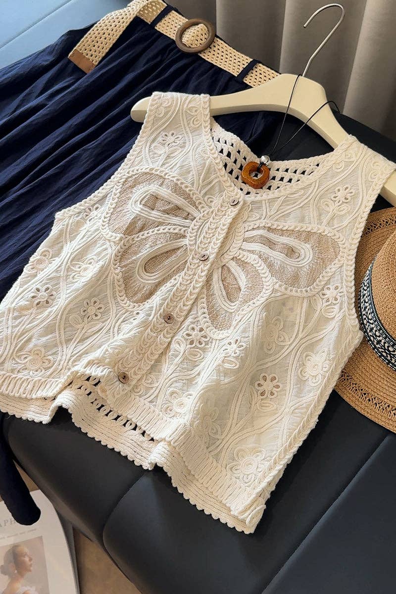 Montana Boho/Western Essentials: Buttoned Lace Top with Crochet Details