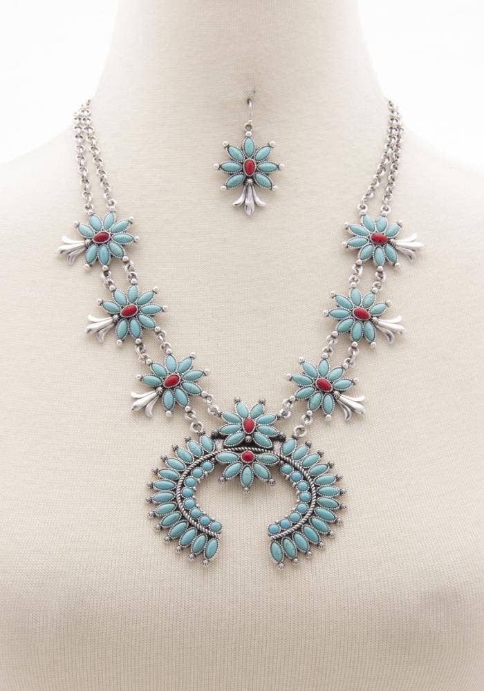 Montana Boho Western Spirit: HORSE SHOE DESIGN FLORAL NECKLACE &  EARRING SET