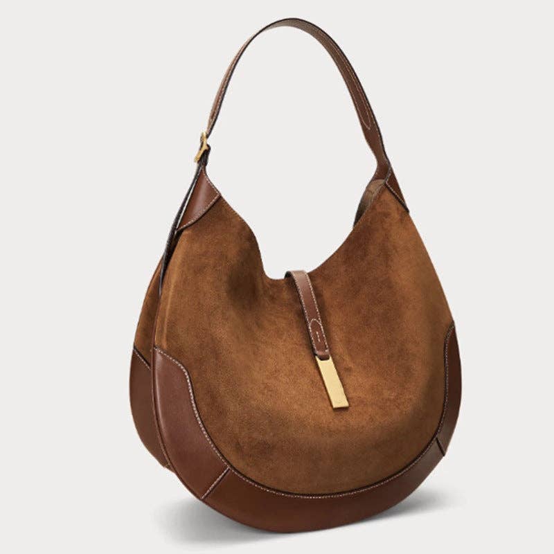 Trendy Suede Splicing Leather Tote Crescent Handbag: Montana Boho Western Spirit Fashion