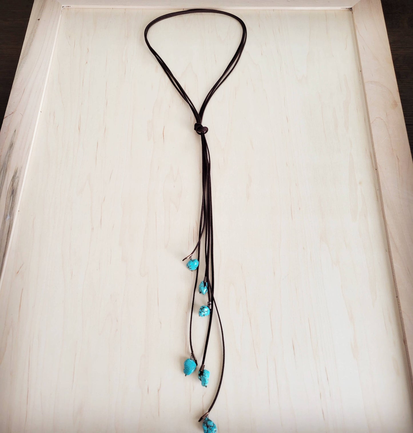 Leather Lasso Necklace with Turquoise Accents --Montana Boho Western Spirit Jewelry