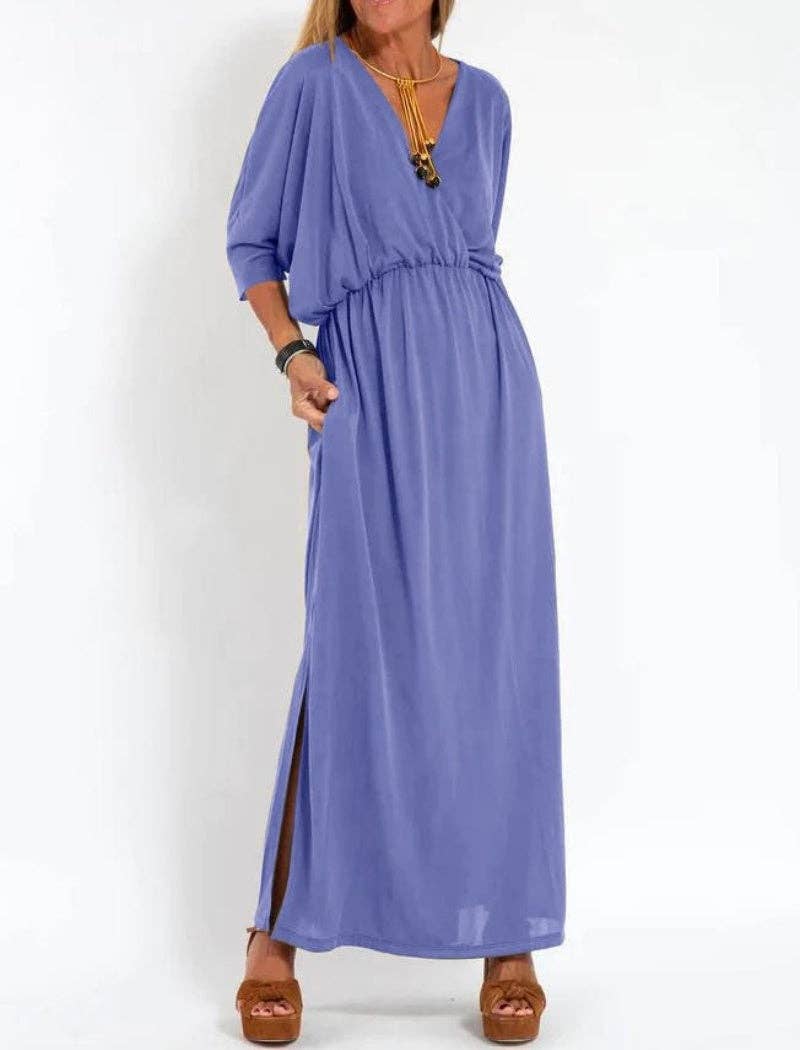 V-Neck Batwing Sleeve Maxi Dress with Pockets: Be A Show-Stopper—Simply IRRESISTIBLE