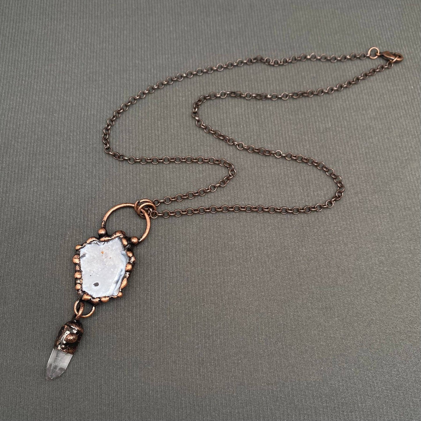 Rocky Mountain Spirit Jewelry: Vintage Onyx & White Crystal Bronze Necklace