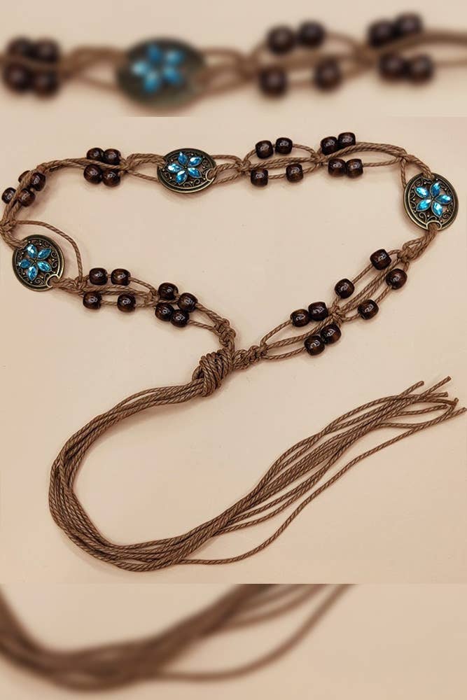Boho Butterfly Pendant Cord Waist Belt
