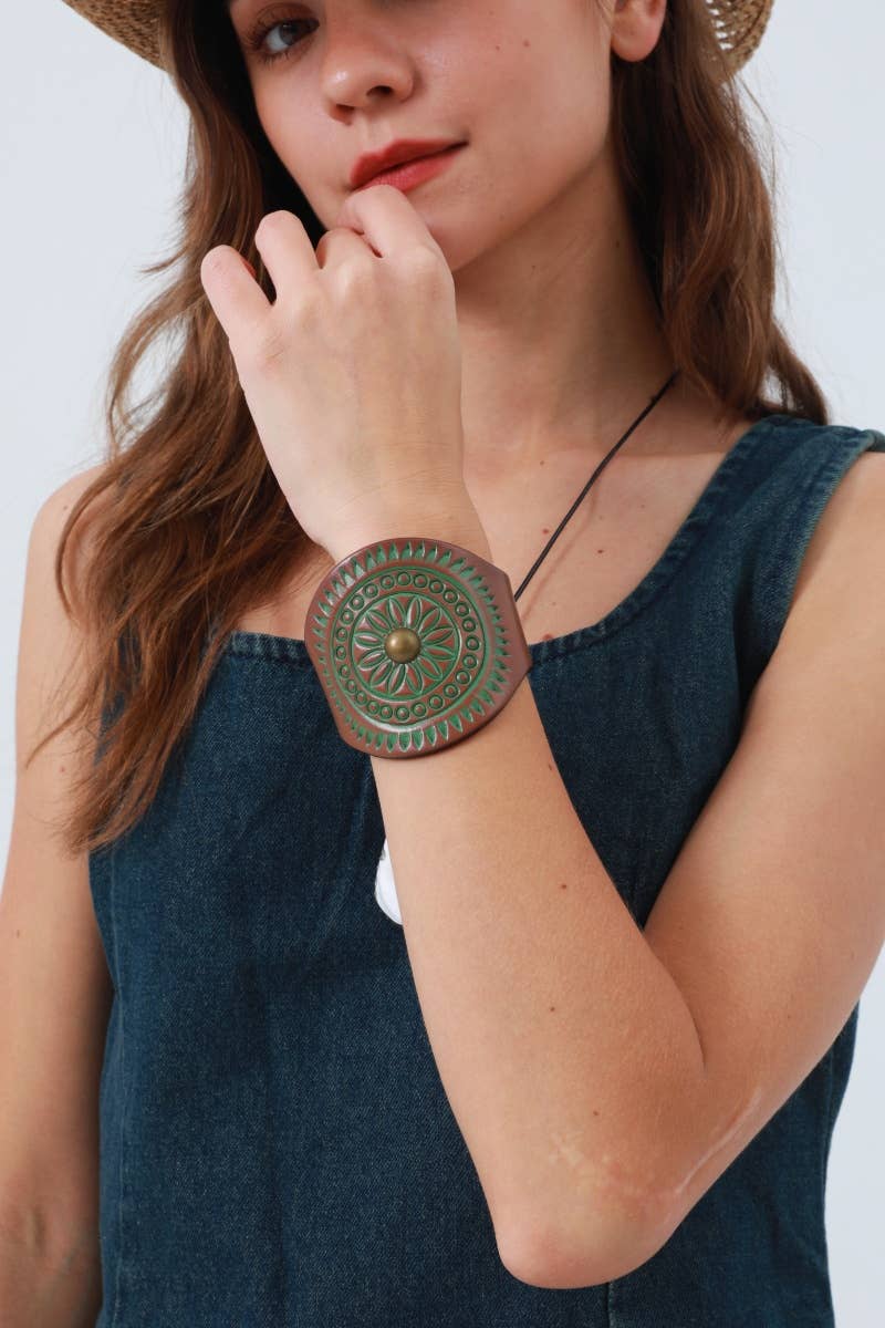 Embossed Leather Cuff – Textured Western Bracelet—Rocky Mountain Spirit Jewelry: