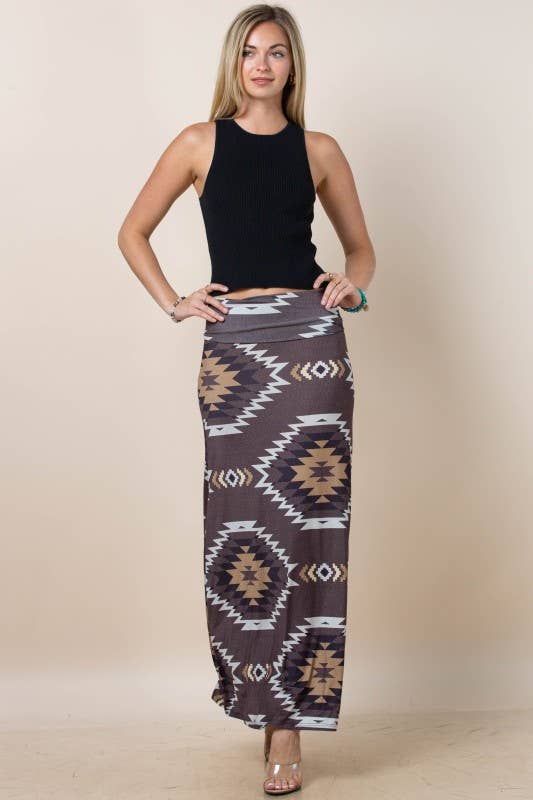 Montana Boho Western Spirit Fashion:  AZTEC PRINT A-LINE KNIT FULL SKIRT