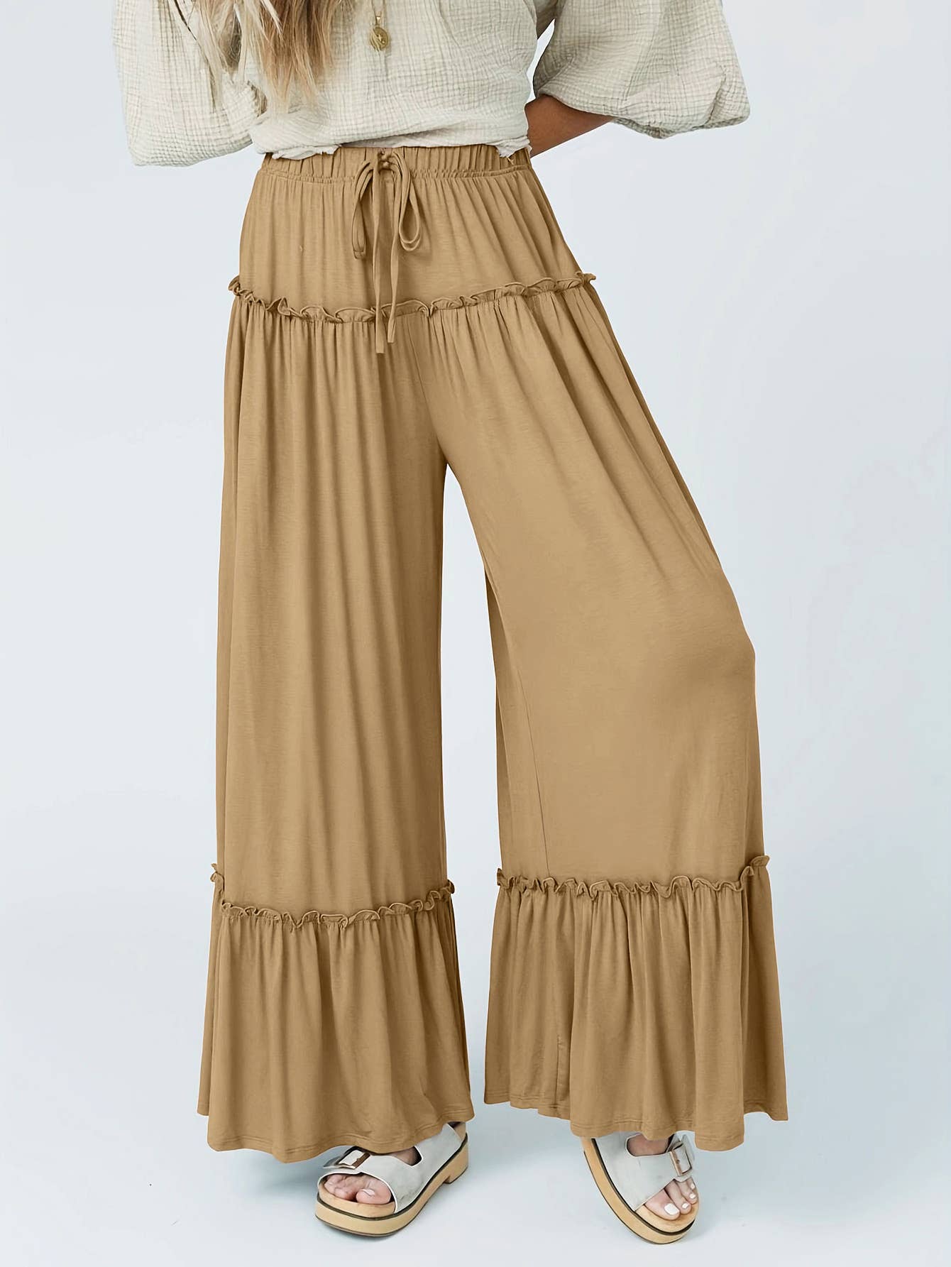 Ruffle Tiered Lace-Up Pants: Flirty Ruffle  & Light Weight—Montana Boho Western Spirit Fashion: