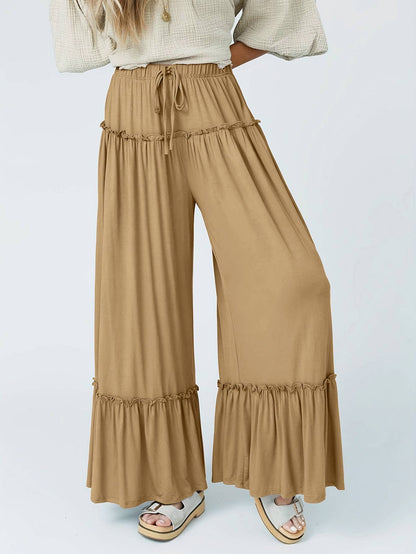 Ruffle Tiered Lace-Up Pants: Flirty Ruffle  & Light Weight—Montana Boho Western Spirit Fashion: