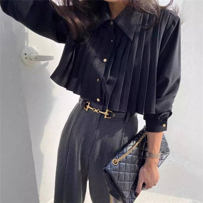 Loose Fit Short Pleated Long Sleeve Shirt—"Be A SHOW-Stopper"