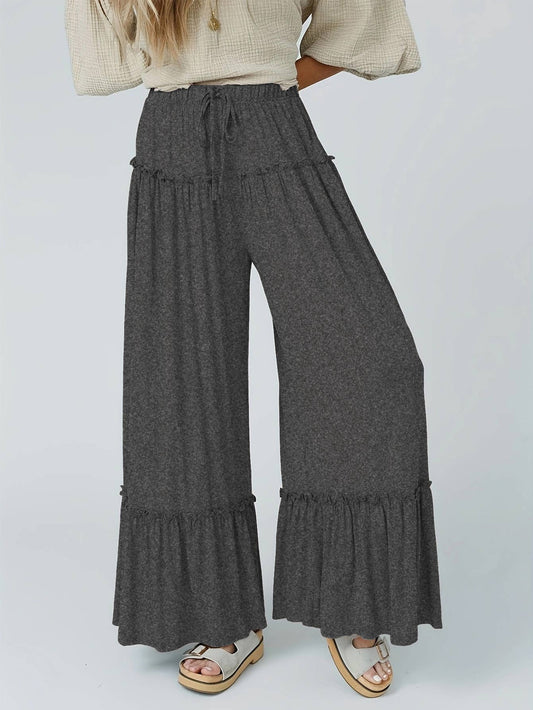 Ruffle Tiered Lace-Up Pants: Flirty Ruffle  & Light Weight—Montana Boho Western Spirit Fashion: