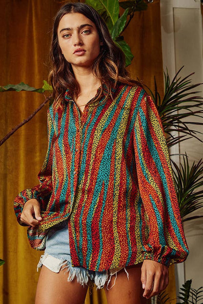 Montana Boho Western Spirit Fashion: Multi Color Long Sleeve Shirt Blouse